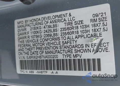 2022 Honda Cr-V Awd Ex-L из США, поврежденный, VIN 5J6RW2H87NA000200